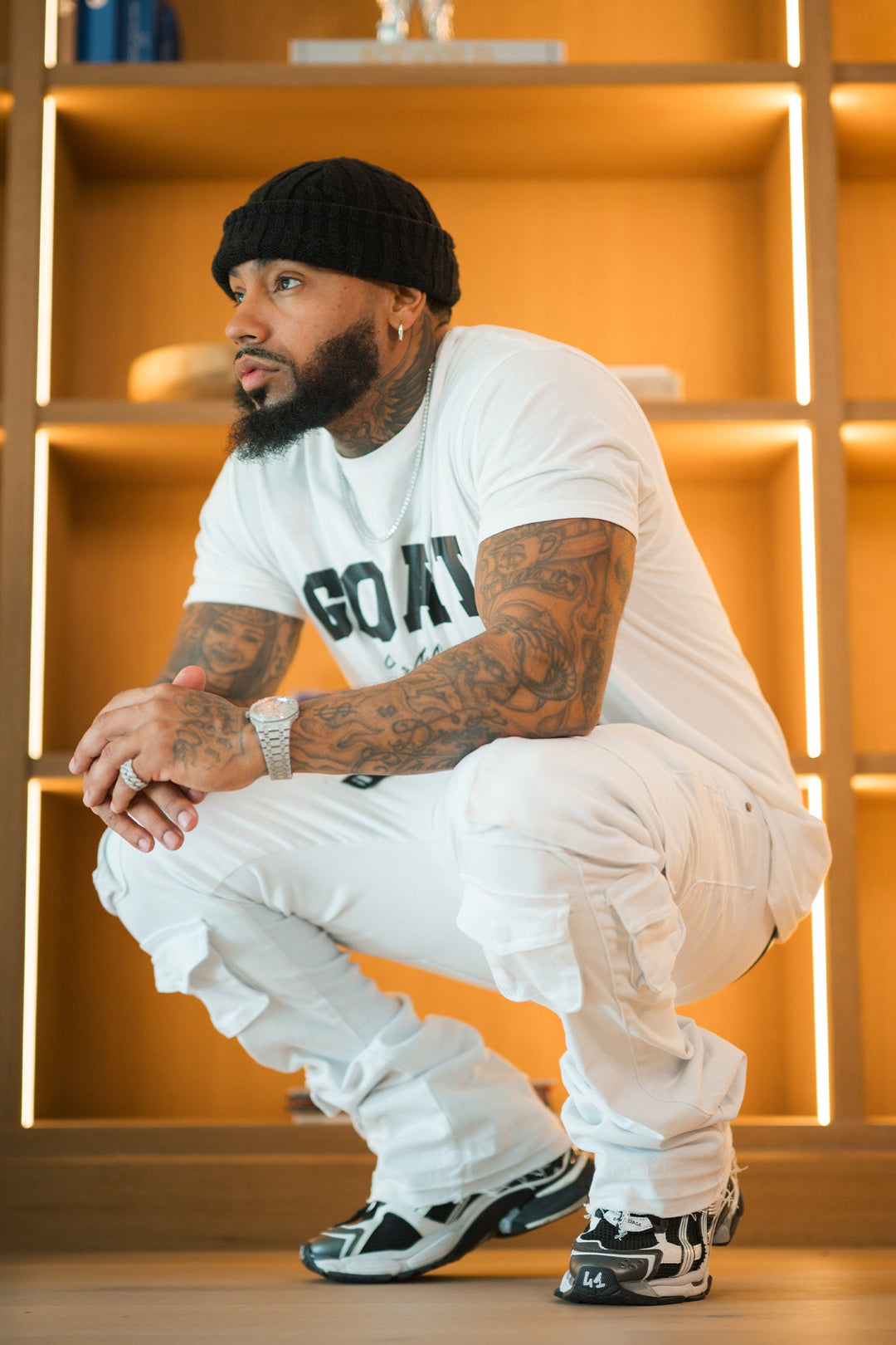 Vortex Cargo Stacked Denim (White) - Zamage