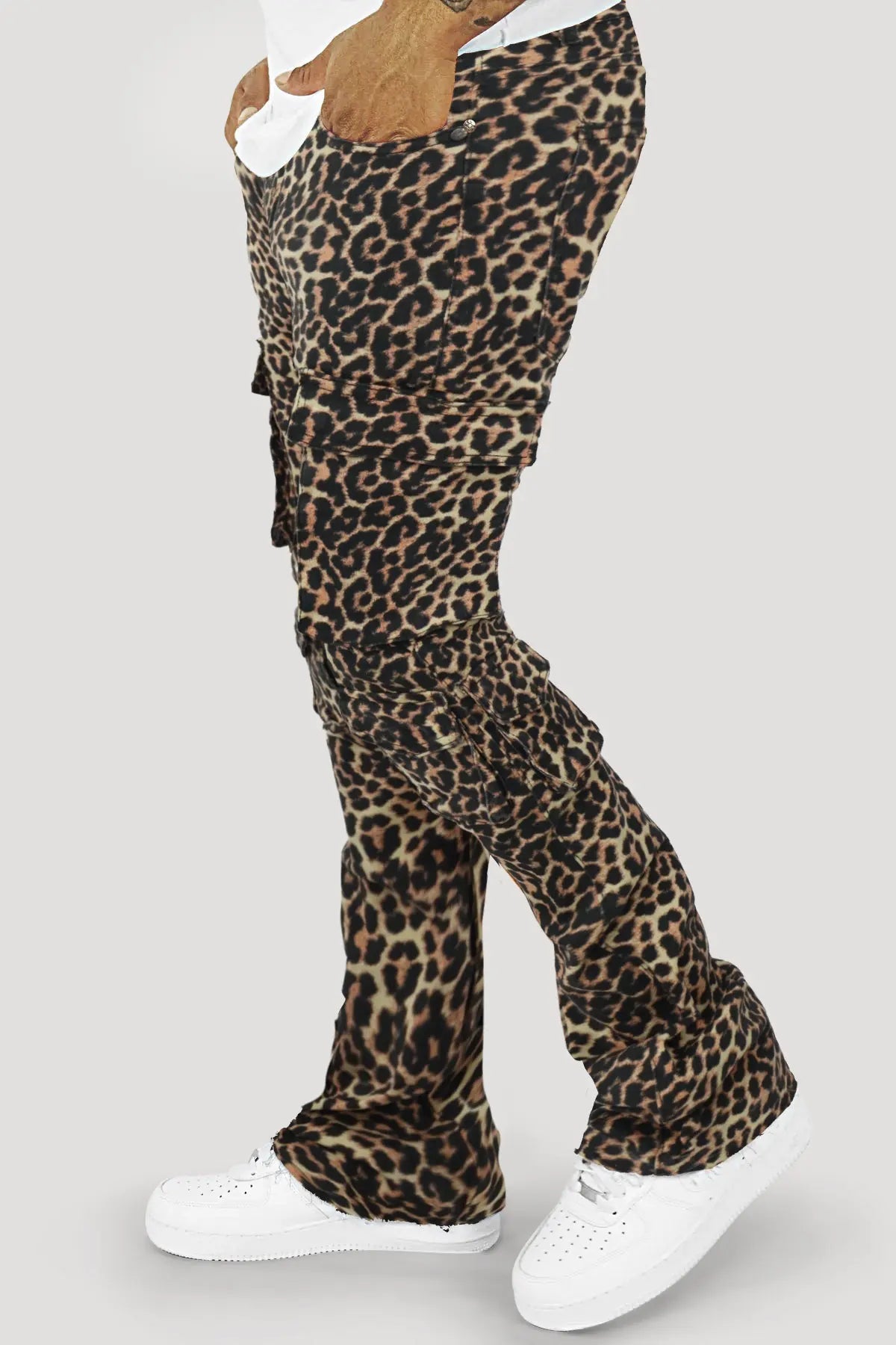 Vortex Leopard Cargo Stacked Denim (Black) - Zamage