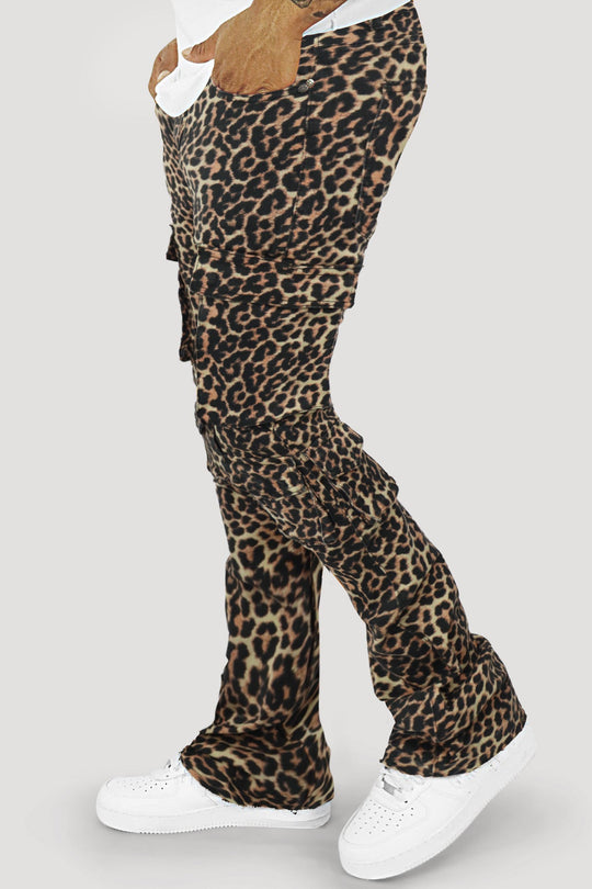 Vortex Leopard Cargo Stacked Denim (Black) - Zamage