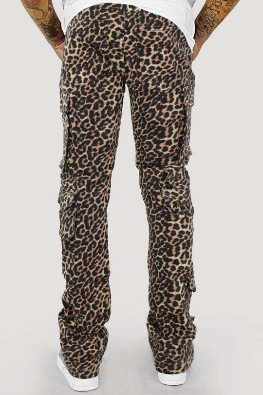 Vortex Leopard Cargo Stacked Denim (Black) - Zamage