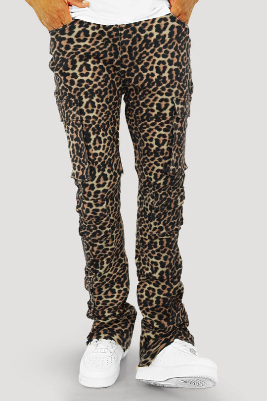 Vortex Leopard Cargo Stacked Denim (Black) - Zamage