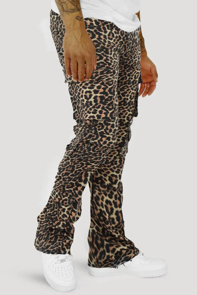 Vortex Leopard Cargo Stacked Denim (Black) - Zamage