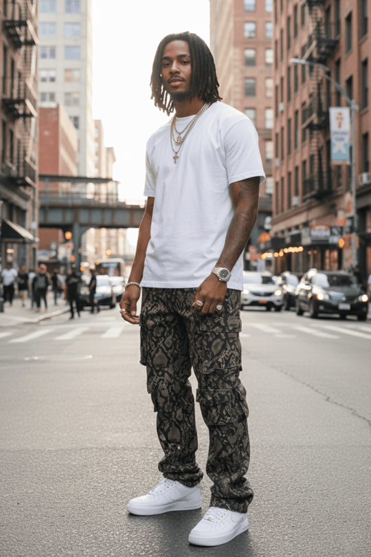 Vortex Reptile Cargo Stacked Denim (Brown) - Zamage