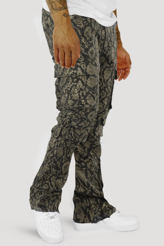 Vortex Reptile Cargo Stacked Denim (Brown) - Zamage