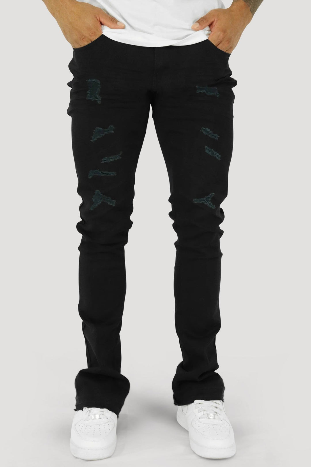 Vortex Ripped Stacked Denim (Black) - Zamage
