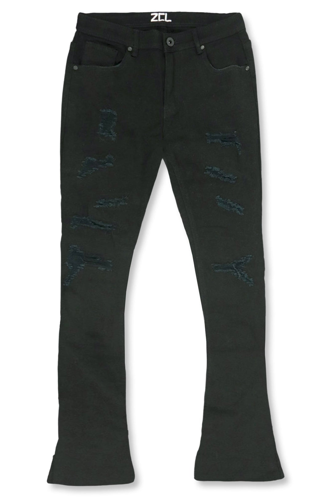 Vortex Ripped Stacked Denim (Black) - Zamage