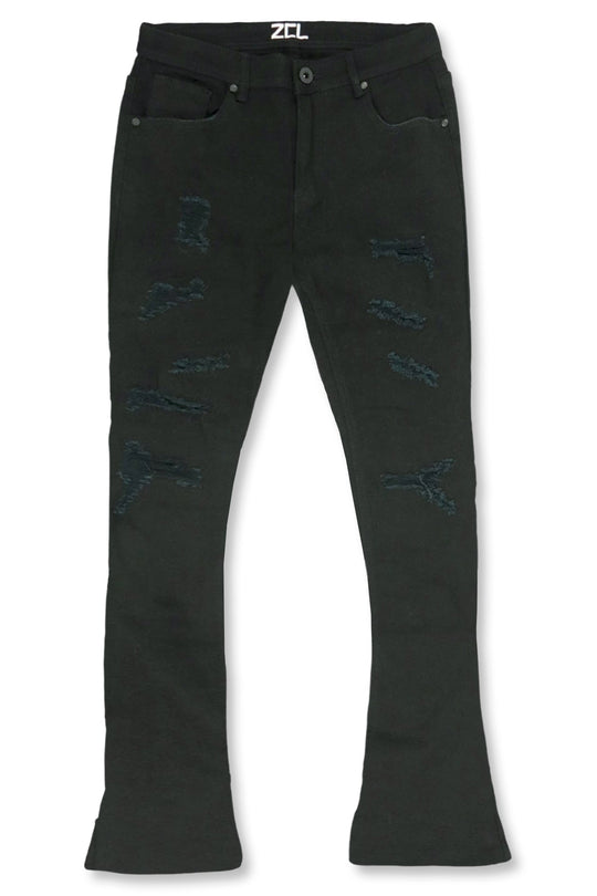 Vortex Ripped Stacked Denim (Black) - Zamage