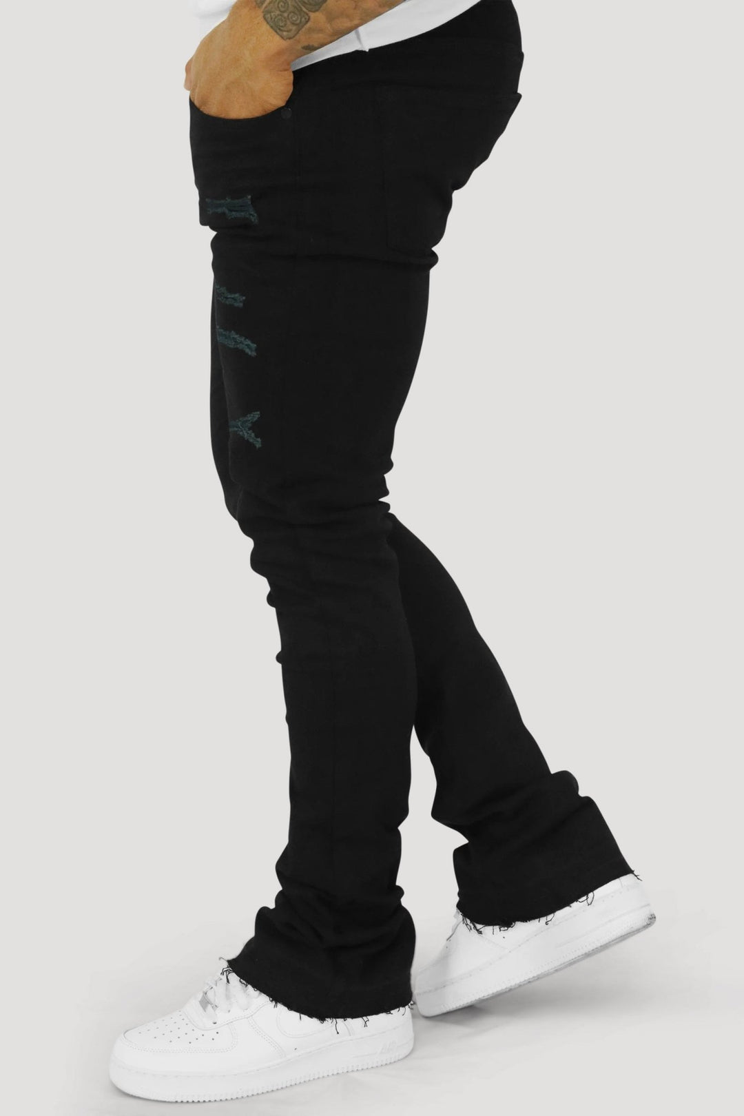 Vortex Ripped Stacked Denim (Black) - Zamage