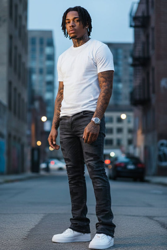 Vortex Stacked Denim (Black Bleach Wash) - Zamage