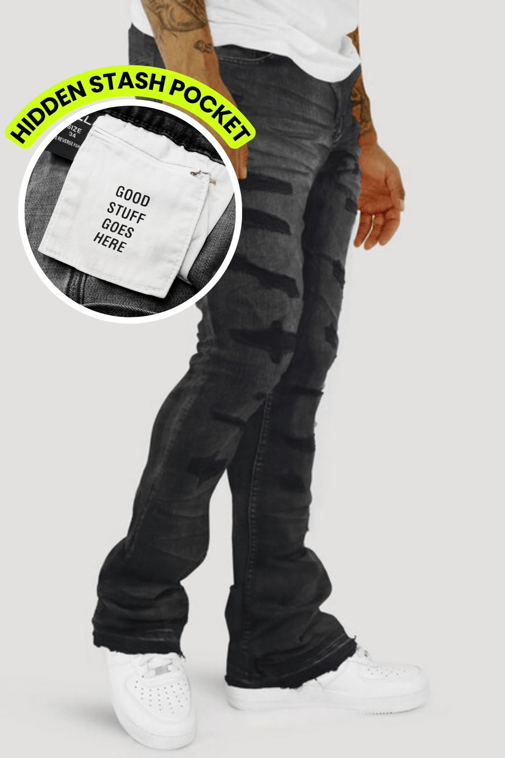 Vortex Stacked Denim (Black Bleach Wash) - Zamage