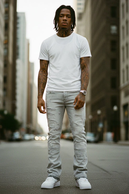 Vortex Stacked Denim (Grey Bleach Wash) - Zamage