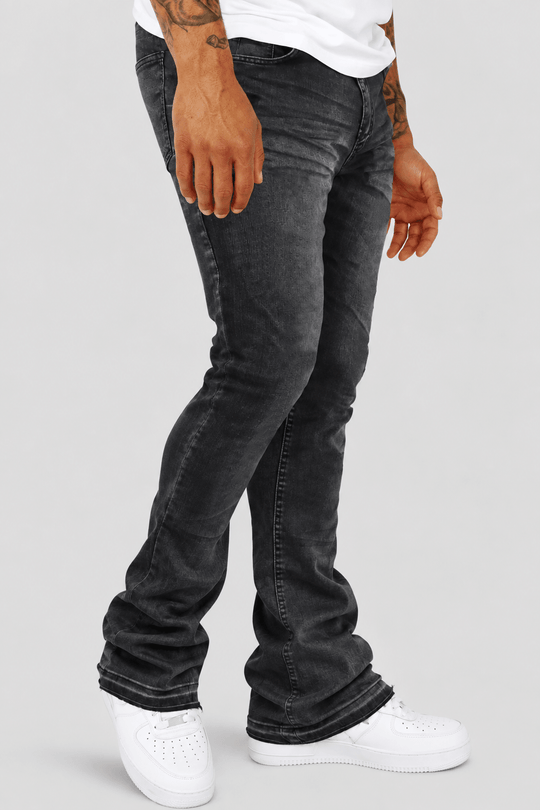 Vortex Stacked Denim Jeans (Black Bleach Wash) - Zamage