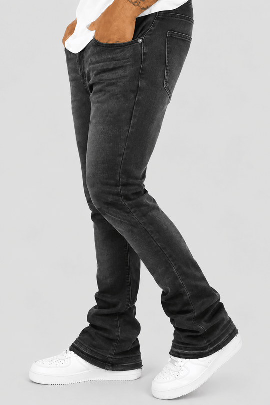 Vortex Stacked Denim Jeans (Black Bleach Wash) - Zamage