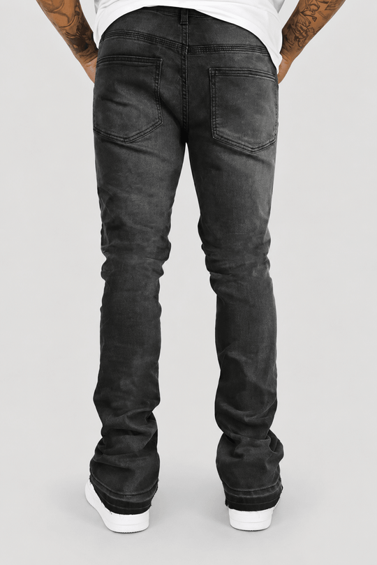 Vortex Stacked Denim Jeans (Black Bleach Wash) - Zamage