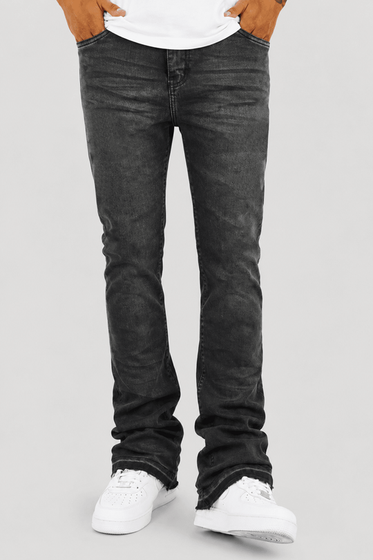 Vortex Stacked Denim Jeans (Black Bleach Wash) - Zamage