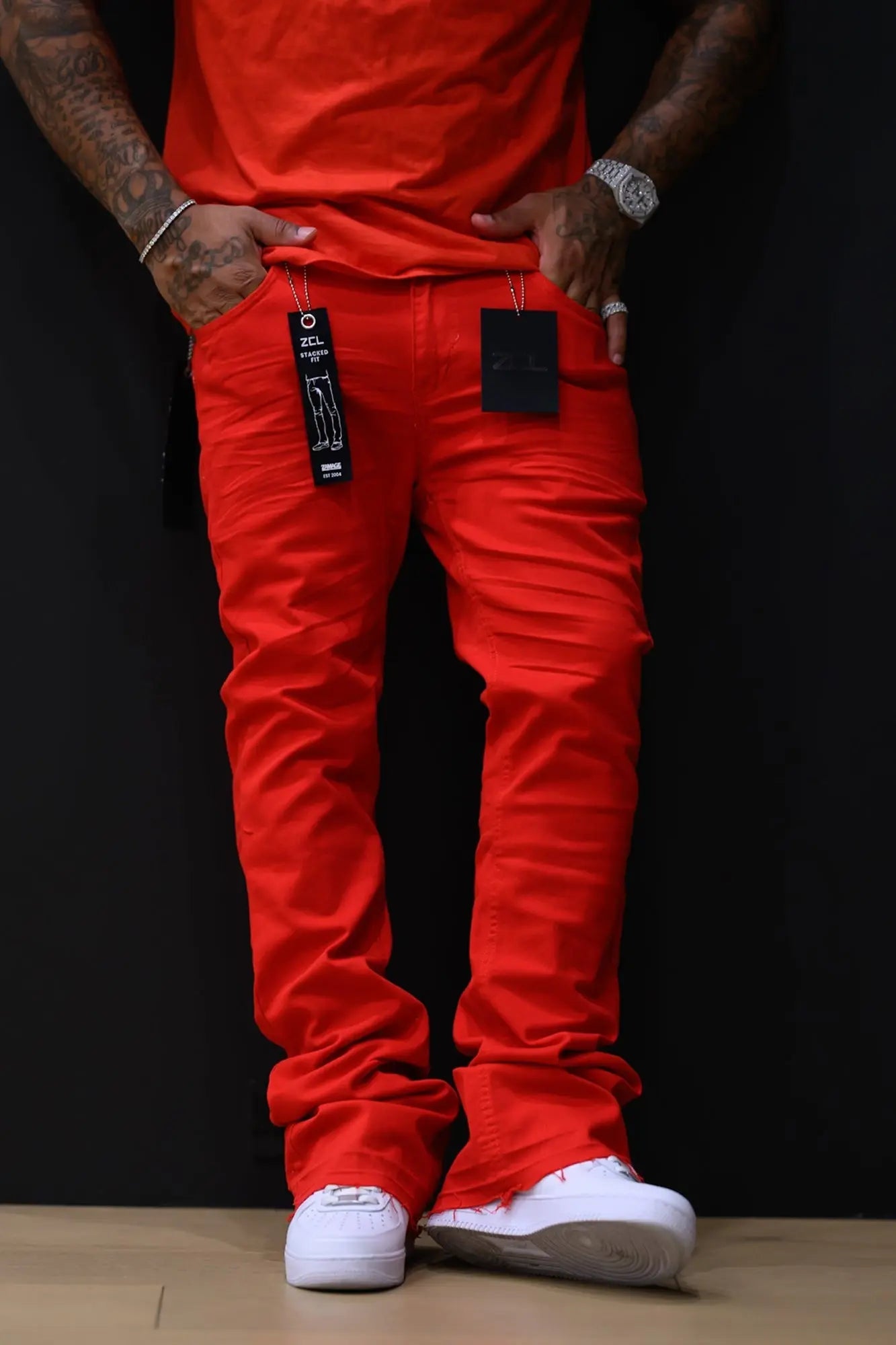 Red Stacked Jeans for Men | Zamage