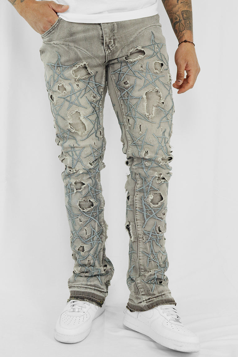 Stars On The Stacked Denim (Grey Wash) - Zamage