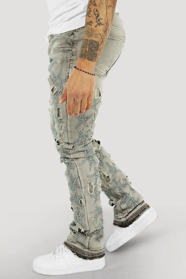 Stars On The Stacked Denim (Grey Wash)