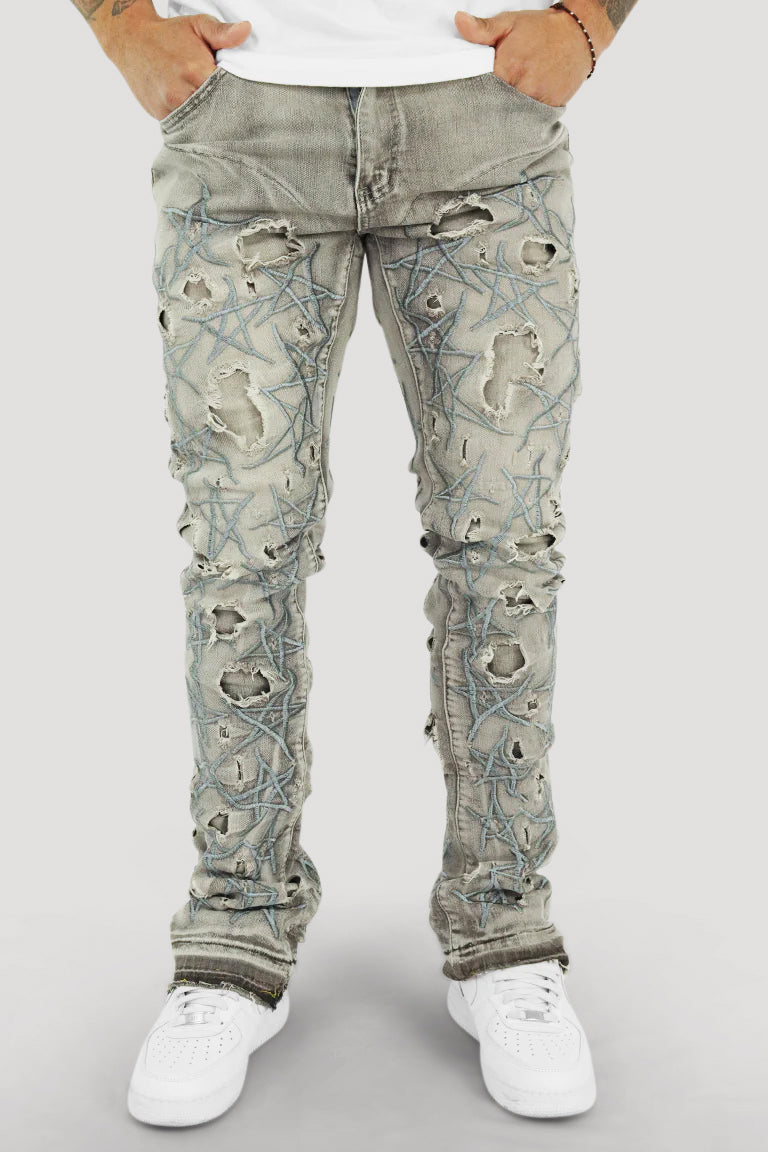 Stars On The Stacked Denim (Grey Wash)