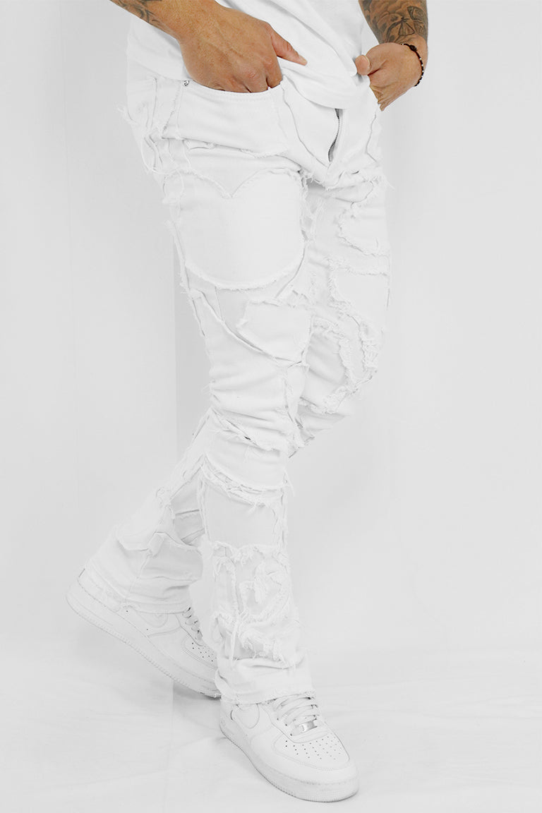 Been About It Stacked Denim (White) (M5811T) - Zamage