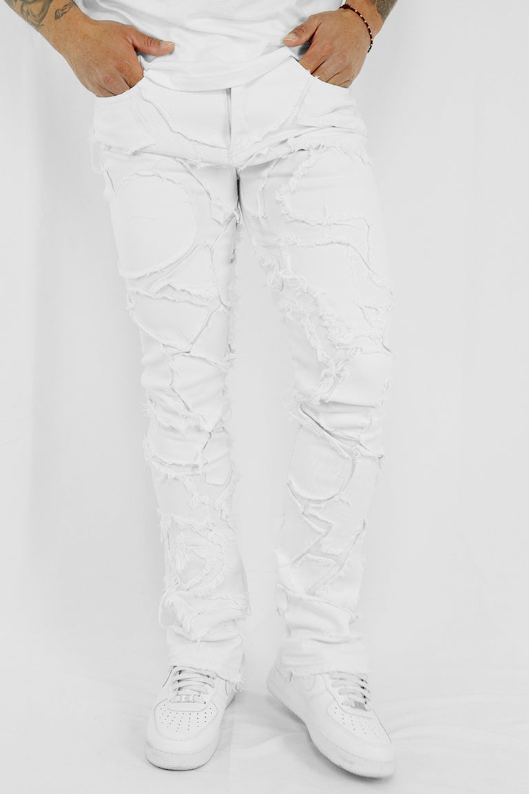 Been About It Stacked Denim (White) (M5811T) - Zamage