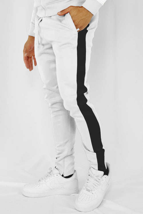 Outside Solid One Stripe Track Pants (White - Black) - Zamage