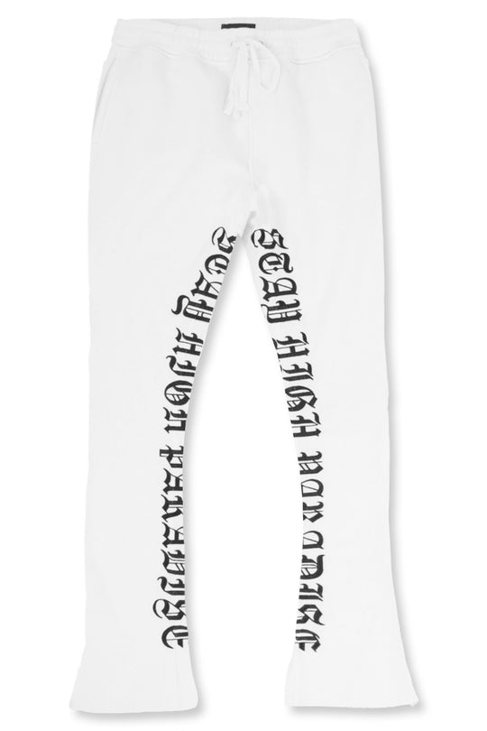 Stay High Paradise Embroidered Fleece Stacked Pant (White) (132-491) - Zamage