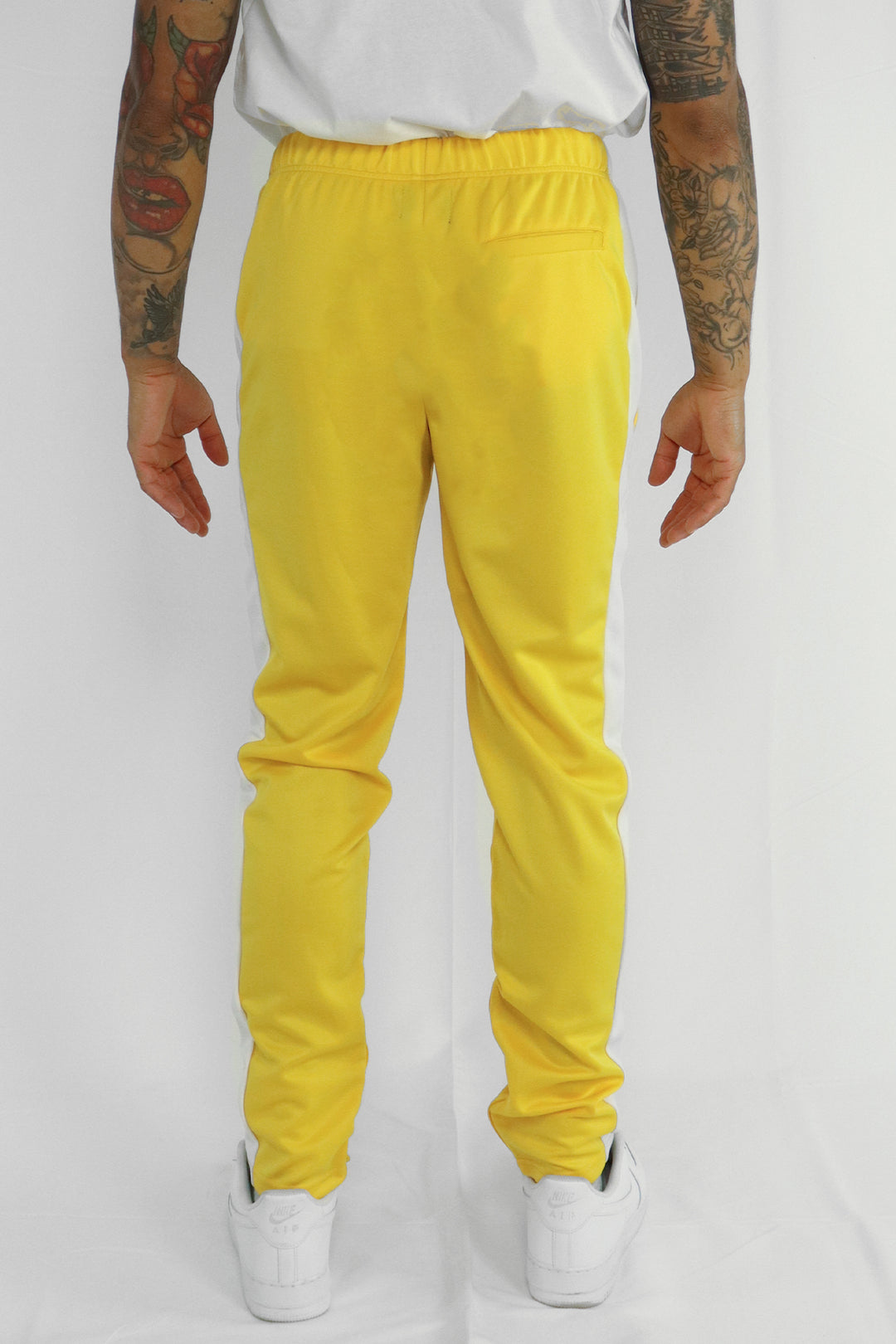 Premium Side Stripe Zip Pocket Track Pants (Yellow - White) - Zamage