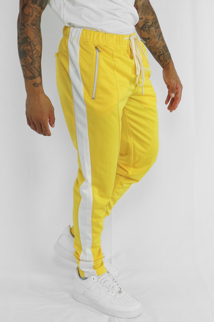 Premium Side Stripe Zip Pocket Track Pants (Yellow - White