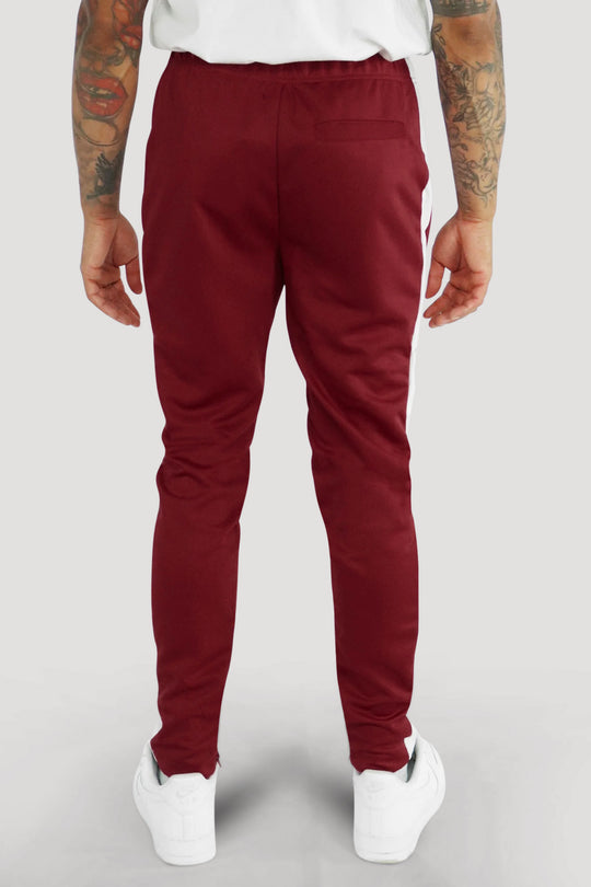 Premium Side Stripe Zip Pocket Track Pants (Burgundy - White)