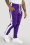 Premium Side Stripe Zip Pocket Track Pants (Purple - White)