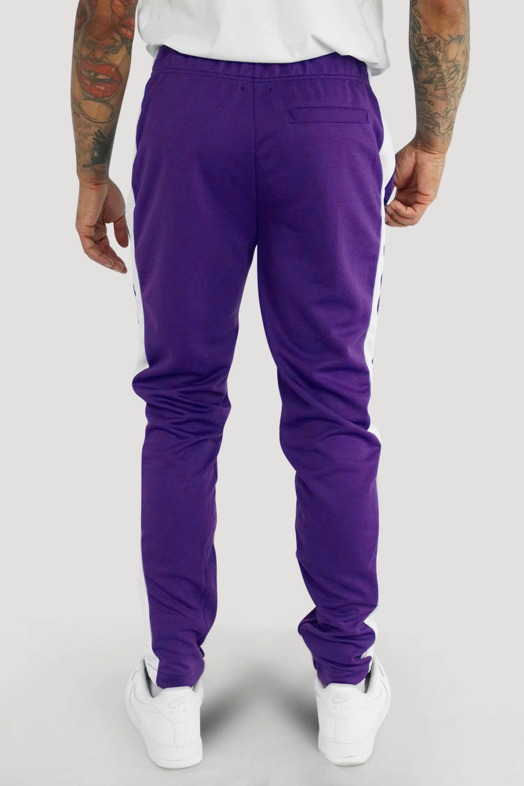 Premium Side Stripe Zip Pocket Track Pants (Purple - White)