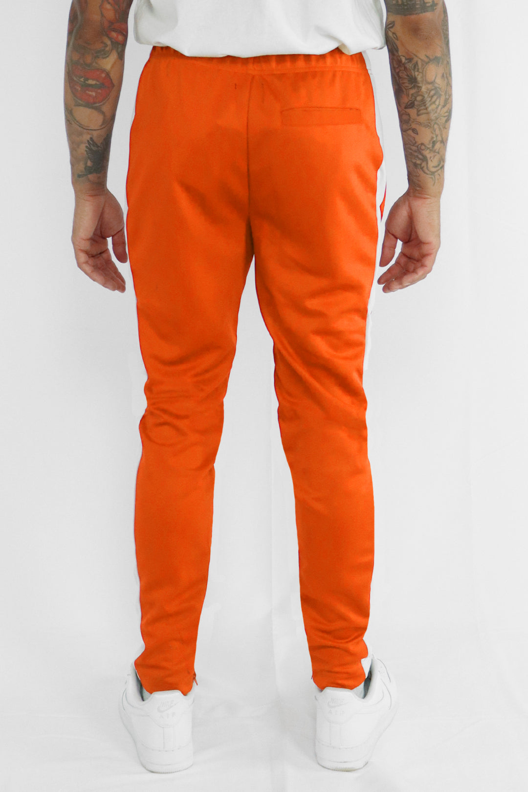 Premium Side Stripe Zip Pocket Track Pants (Orange - White) – Zamage