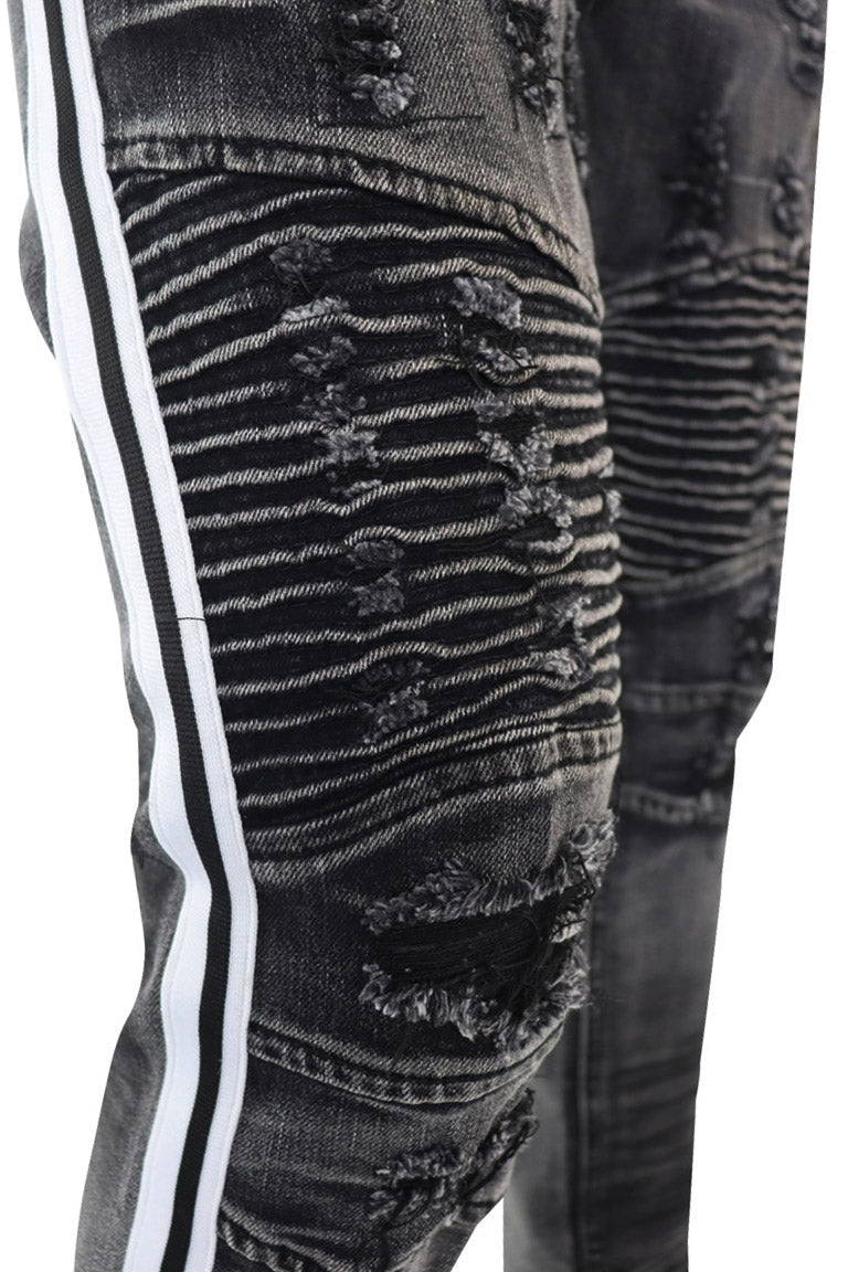 Triple Stripe Skinny Fit Denim Black - White (ZCM4874D) - Zamage