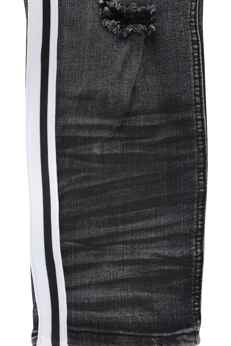 Triple Stripe Skinny Fit Denim Black - White (ZCM4874D) - Zamage