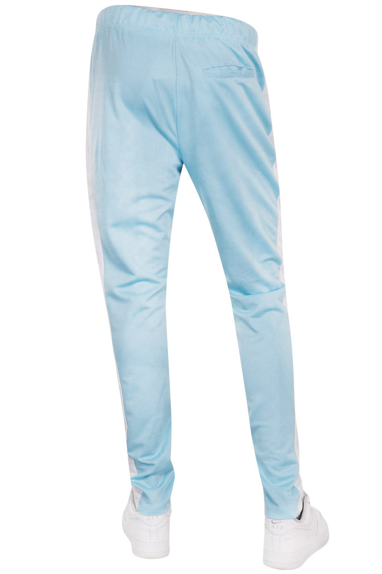 Premium Side Stripe Zip Pocket Track Pants (Light Blue - White) - Zamage