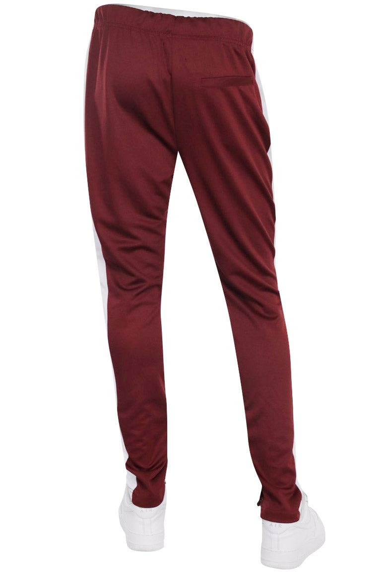 Premium Side Stripe Zip Pocket Track Pants (Burgundy - White)