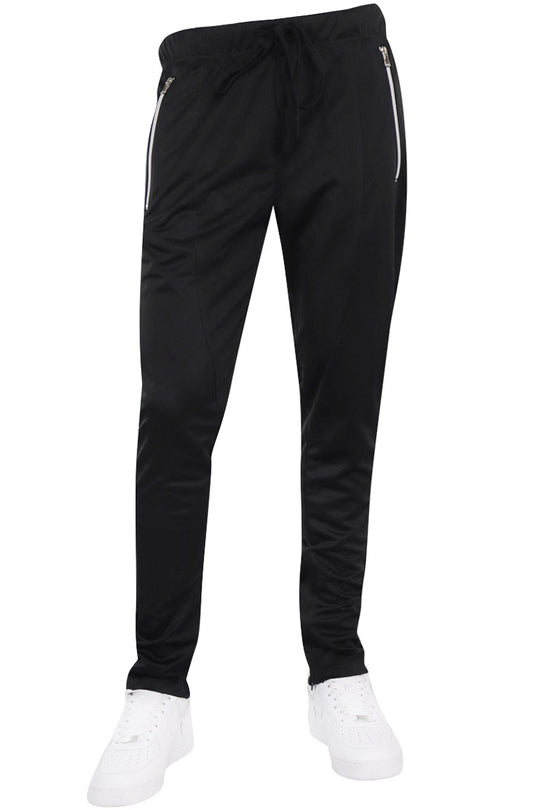 Premium Side Stripe Zip Pocket Track Pants (Black - Black) - Zamage