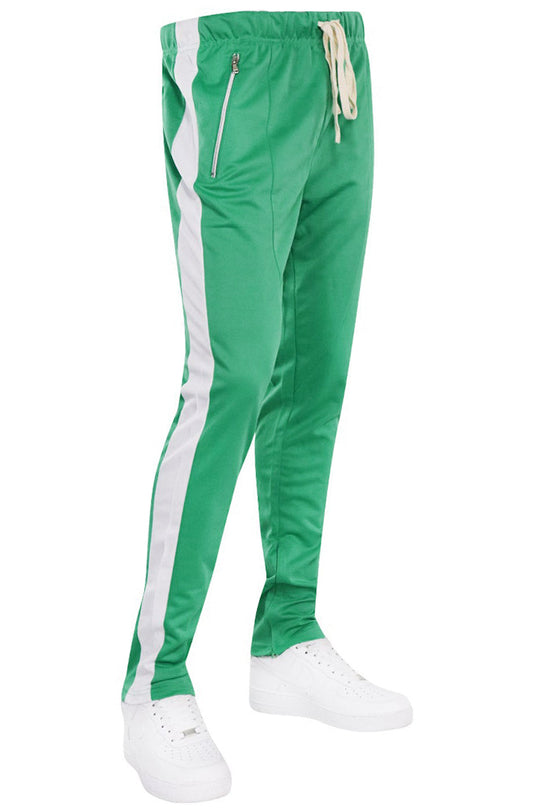 Premium Side Stripe Zip Pocket Track Pants (Kelly Green - White) - Zamage