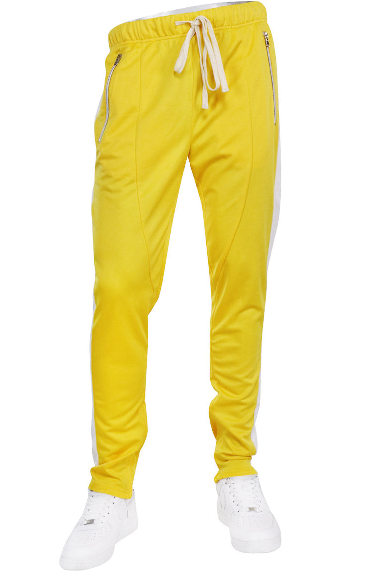 Premium Side Stripe Zip Pocket Track Pants (Yellow - White) - Zamage