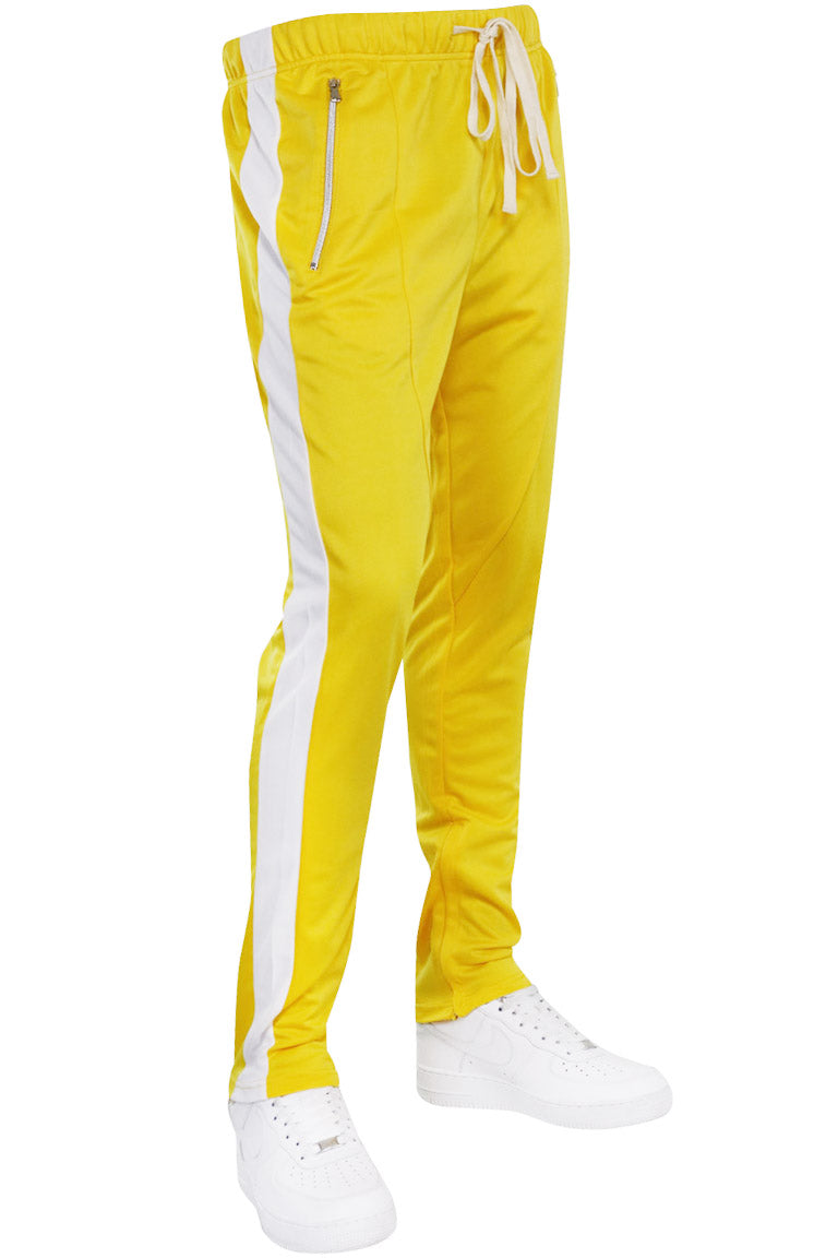 Premium Side Stripe Zip Pocket Track Pants (Yellow - White) - Zamage