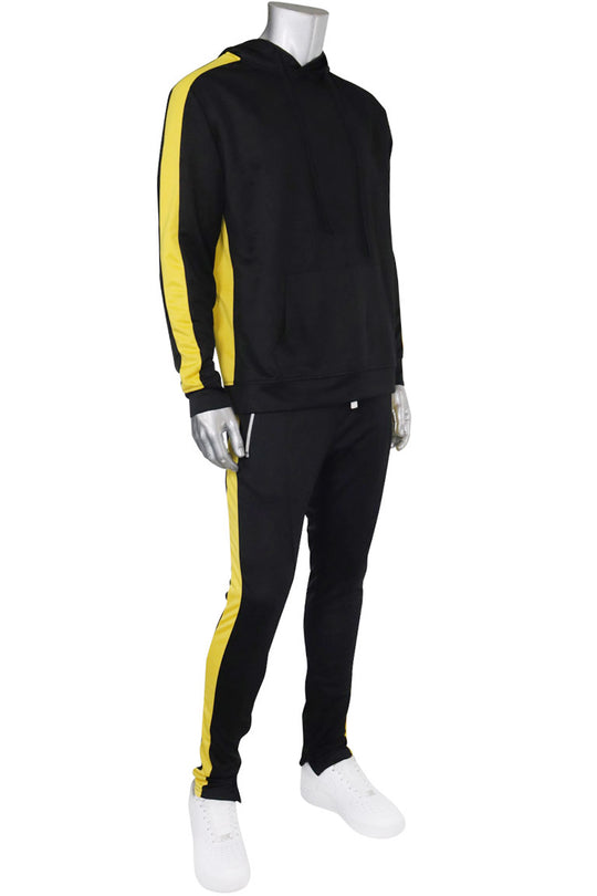 Premium Side Stripe Zip Pocket Track Pants (Black-Yellow) - Zamage