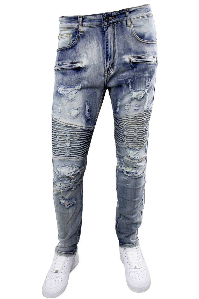 The Zigzag Stripe Dark Blue Gp1005 Rhinestone Jeans