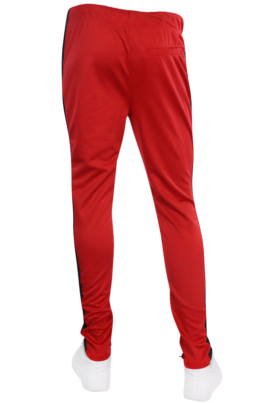 Premium Side Stripe Zip Pocket Track Pants (Red - Black) - Zamage