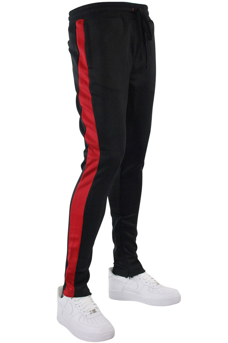 Solid One Stripe Track Pants (Black-Red) - Zamage