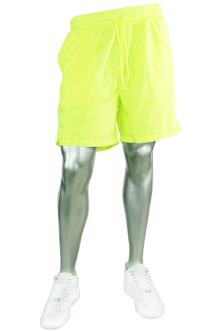 Crinkled Nylon Neon Shorts (Neon Lime) - Zamage
