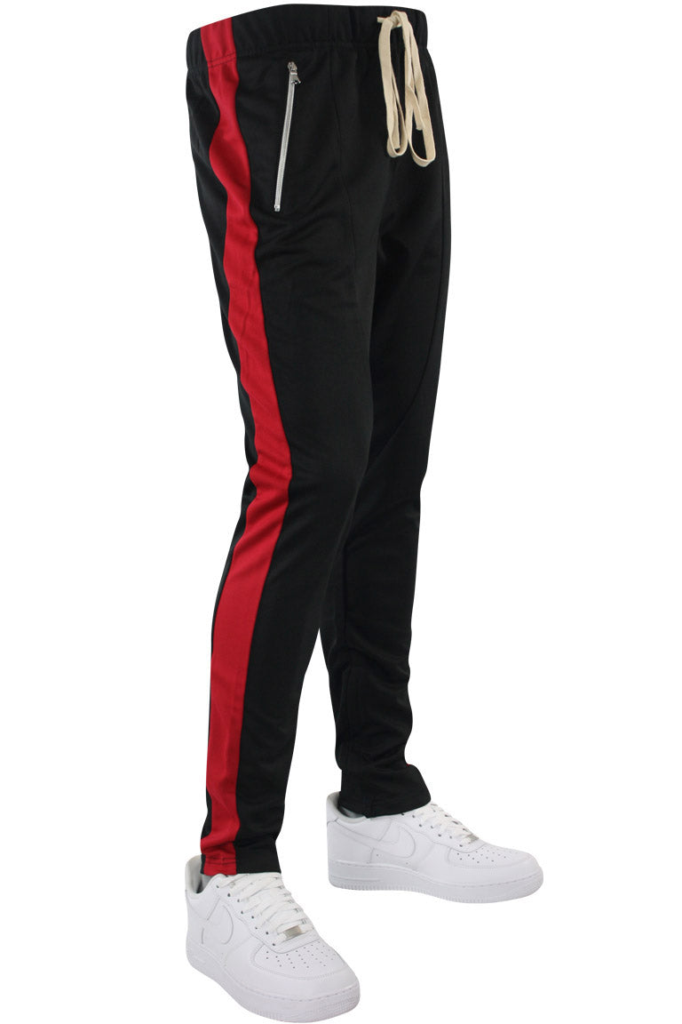 Premium Stripe Zip Pocket Track Pants (Black-Red) Zamage