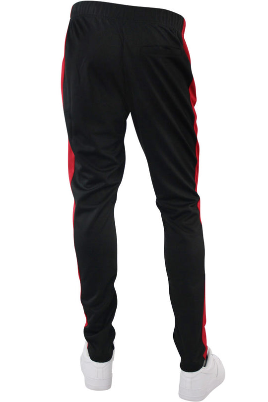 Premium Side Stripe Zip Pocket Track Pants Black - Red (ZCM4418Z) - Zamage