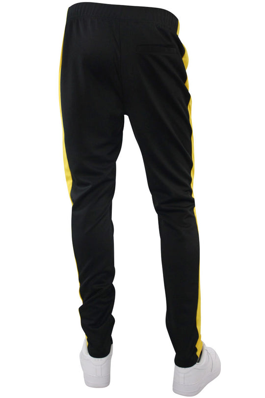 Premium Side Stripe Zip Pocket Track Pants Black - Yellow (ZCM4418Z) - Zamage