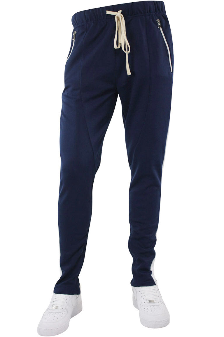 Premium Side Stripe Zip Pocket Track Pants (Navy-White) – Zamage